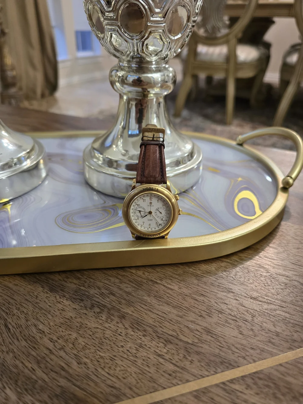 Citizen Gold-Tone Calendar Watch with Brown Leather Strap